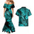 Hawaii Fish Hook Couples Matching Mermaid Dress and Hawaiian Shirt Hibiscus Hawaii Tribal Tattoo Turquoise Version - Wonder Print Shop