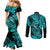 hawaii-fish-hook-couples-matching-mermaid-dress-and-long-sleeve-button-shirts-hibiscus-hawaii-tribal-tattoo-turquoise-version