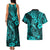 Hawaii Fish Hook Couples Matching Tank Maxi Dress and Hawaiian Shirt Hibiscus Hawaii Tribal Tattoo Turquoise Version - Wonder Print Shop