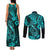 Hawaii Fish Hook Couples Matching Tank Maxi Dress and Long Sleeve Button Shirts Hibiscus Hawaii Tribal Tattoo Turquoise Version - Wonder Print Shop