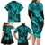 Hawaii Fish Hook Family Matching Long Sleeve Bodycon Dress and Hawaiian Shirt Hibiscus Hawaii Tribal Tattoo Turquoise Version - Wonder Print Shop