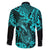 Hawaii Fish Hook Family Matching Long Sleeve Bodycon Dress and Hawaiian Shirt Hibiscus Hawaii Tribal Tattoo Turquoise Version - Wonder Print Shop