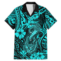 Hawaii Fish Hook Family Matching Mermaid Dress and Hawaiian Shirt Hibiscus Hawaii Tribal Tattoo Turquoise Version - Wonder Print Shop