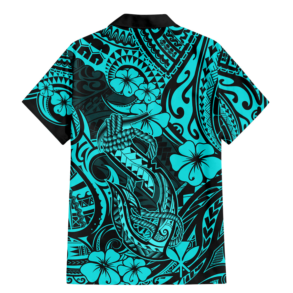 Hawaii Fish Hook Family Matching Mermaid Dress and Hawaiian Shirt Hibiscus Hawaii Tribal Tattoo Turquoise Version - Wonder Print Shop