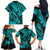 Hawaii Fish Hook Family Matching Off Shoulder Long Sleeve Dress and Hawaiian Shirt Hibiscus Hawaii Tribal Tattoo Turquoise Version - Wonder Print Shop