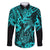Hawaii Fish Hook Family Matching Off Shoulder Long Sleeve Dress and Hawaiian Shirt Hibiscus Hawaii Tribal Tattoo Turquoise Version - Wonder Print Shop