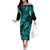 Hawaii Fish Hook Family Matching Off Shoulder Long Sleeve Dress and Hawaiian Shirt Hibiscus Hawaii Tribal Tattoo Turquoise Version - Wonder Print Shop