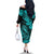 Hawaii Fish Hook Family Matching Off Shoulder Long Sleeve Dress and Hawaiian Shirt Hibiscus Hawaii Tribal Tattoo Turquoise Version - Wonder Print Shop