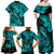 Hawaii Fish Hook Family Matching Off Shoulder Maxi Dress and Hawaiian Shirt Hibiscus Hawaii Tribal Tattoo Turquoise Version - Wonder Print Shop