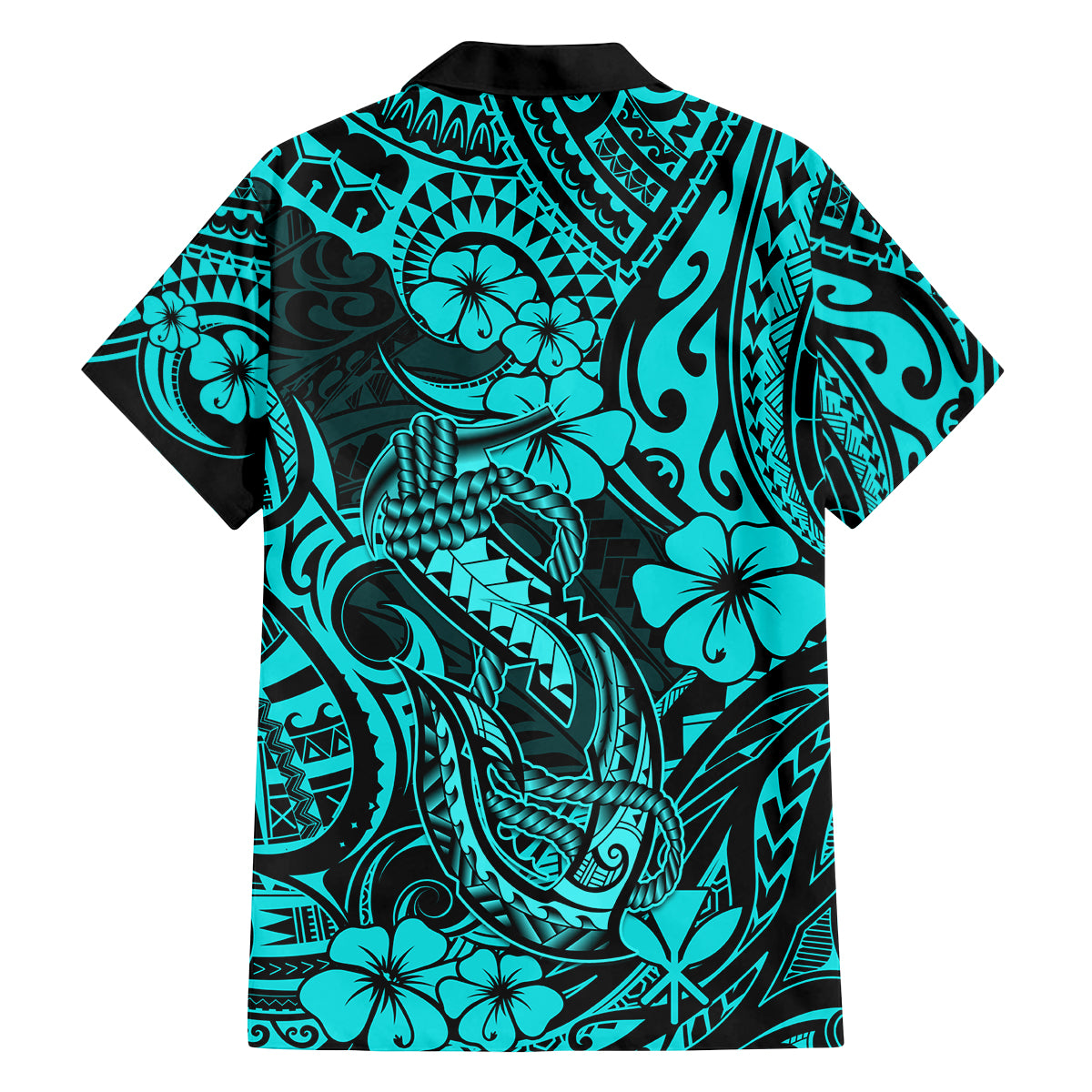 Hawaii Fish Hook Family Matching Off Shoulder Maxi Dress and Hawaiian Shirt Hibiscus Hawaii Tribal Tattoo Turquoise Version - Wonder Print Shop