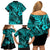 Hawaii Fish Hook Family Matching Off Shoulder Short Dress and Hawaiian Shirt Hibiscus Hawaii Tribal Tattoo Turquoise Version - Wonder Print Shop