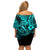 Hawaii Fish Hook Family Matching Off Shoulder Short Dress and Hawaiian Shirt Hibiscus Hawaii Tribal Tattoo Turquoise Version - Wonder Print Shop