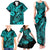 Hawaii Fish Hook Family Matching Tank Maxi Dress and Hawaiian Shirt Hibiscus Hawaii Tribal Tattoo Turquoise Version - Wonder Print Shop