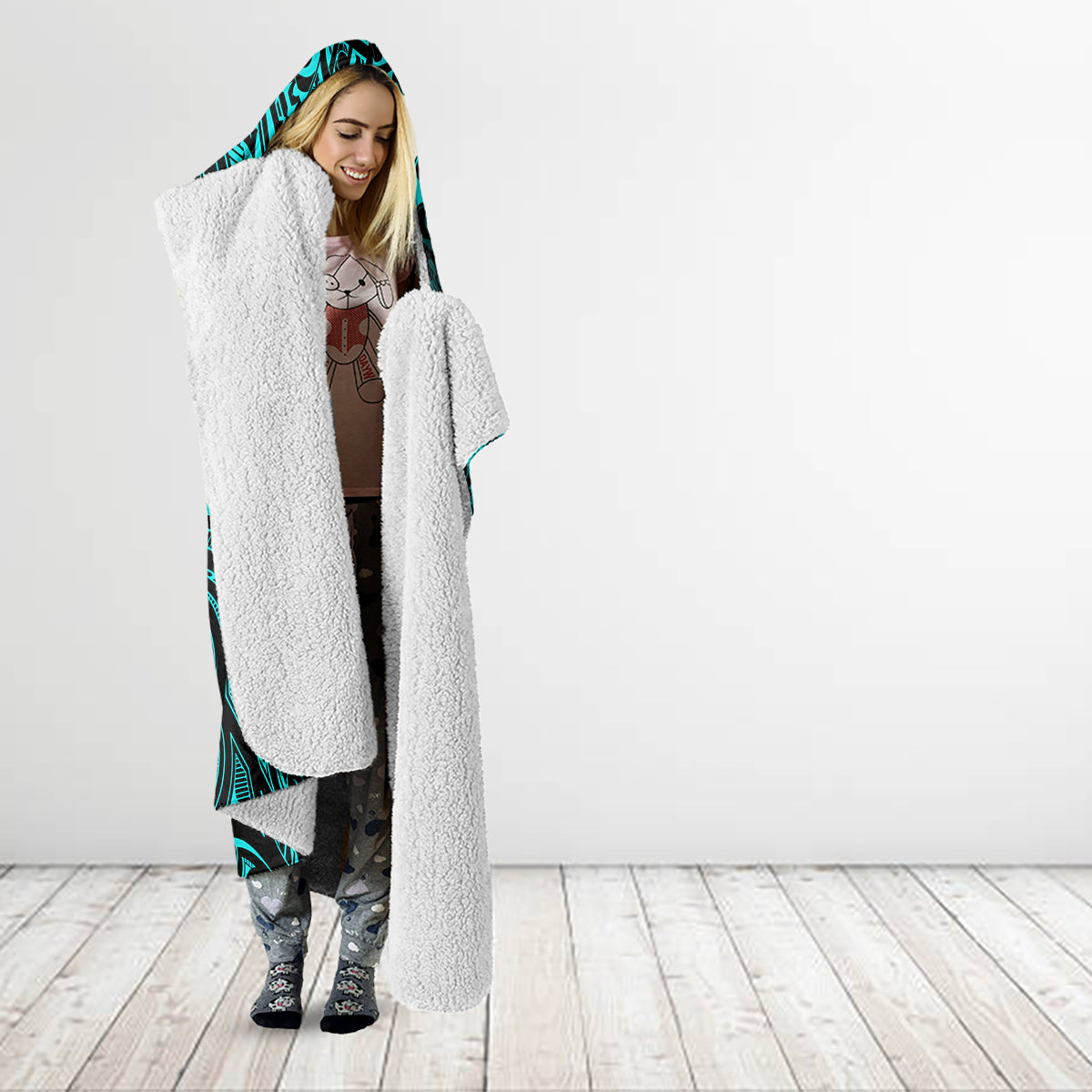 hawaii-fish-hook-hooded-blanket-hibiscus-hawaii-tribal-tattoo-turquoise-version