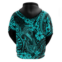 Hawaii Fish Hook Hoodie Hibiscus Hawaii Tribal Tattoo Turquoise Version - Wonder Print Shop