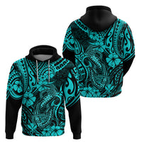 Hawaii Fish Hook Hoodie Hibiscus Hawaii Tribal Tattoo Turquoise Version - Wonder Print Shop