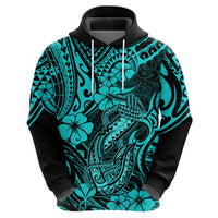 Hawaii Fish Hook Hoodie Hibiscus Hawaii Tribal Tattoo Turquoise Version - Wonder Print Shop