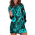 Hawaii Fish Hook Hoodie Dress Hibiscus Hawaii Tribal Tattoo Turquoise Version - Wonder Print Shop