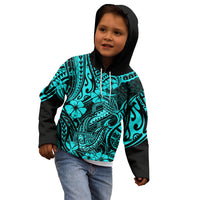 Hawaii Fish Hook Kid Hoodie Hibiscus Hawaii Tribal Tattoo Turquoise Version - Wonder Print Shop