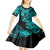 Hawaii Fish Hook Kid Short Sleeve Dress Hibiscus Hawaii Tribal Tattoo Turquoise Version - Wonder Print Shop