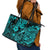 Hawaii Fish Hook Leather Tote Bag Hibiscus Hawaii Tribal Tattoo Turquoise Version - Wonder Print Shop