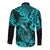 Hawaii Fish Hook Long Sleeve Button Shirt Hibiscus Hawaii Tribal Tattoo Turquoise Version - Wonder Print Shop