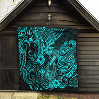 Hawaii Fish Hook Quilt Hibiscus Hawaii Tribal Tattoo Turquoise Version - Wonder Print Shop