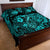 Hawaii Fish Hook Quilt Bed Set Hibiscus Hawaii Tribal Tattoo Turquoise Version - Wonder Print Shop