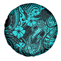 Hawaii Fish Hook Spare Tire Cover Hibiscus Hawaii Tribal Tattoo Turquoise Version - Wonder Print Shop