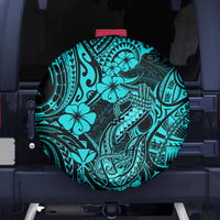 Hawaii Fish Hook Spare Tire Cover Hibiscus Hawaii Tribal Tattoo Turquoise Version - Wonder Print Shop