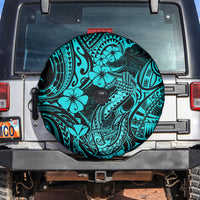 Hawaii Fish Hook Spare Tire Cover Hibiscus Hawaii Tribal Tattoo Turquoise Version - Wonder Print Shop