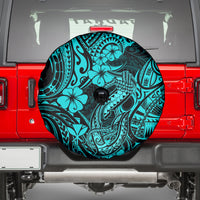 Hawaii Fish Hook Spare Tire Cover Hibiscus Hawaii Tribal Tattoo Turquoise Version - Wonder Print Shop