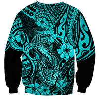 Hawaii Fish Hook Sweatshirt Hibiscus Hawaii Tribal Tattoo Turquoise Version - Wonder Print Shop