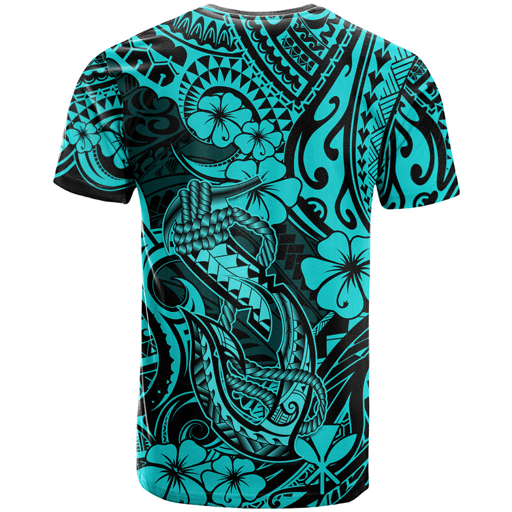 Hawaii Fish Hook T Shirt Hibiscus Hawaii Tribal Tattoo Turquoise Version - Wonder Print Shop