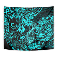 Hawaii Fish Hook Tapestry Hibiscus Hawaii Tribal Tattoo Turquoise Version - Wonder Print Shop