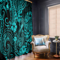 Hawaii Fish Hook Window Curtain Hibiscus Hawaii Tribal Tattoo Turquoise Version - Wonder Print Shop