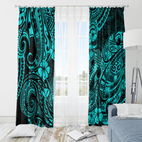 Hawaii Fish Hook Window Curtain Hibiscus Hawaii Tribal Tattoo Turquoise Version - Wonder Print Shop