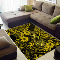 Hawaii Fish Hook Area Rug Hibiscus Hawaii Tribal Tattoo Yellow Version - Wonder Print Shop