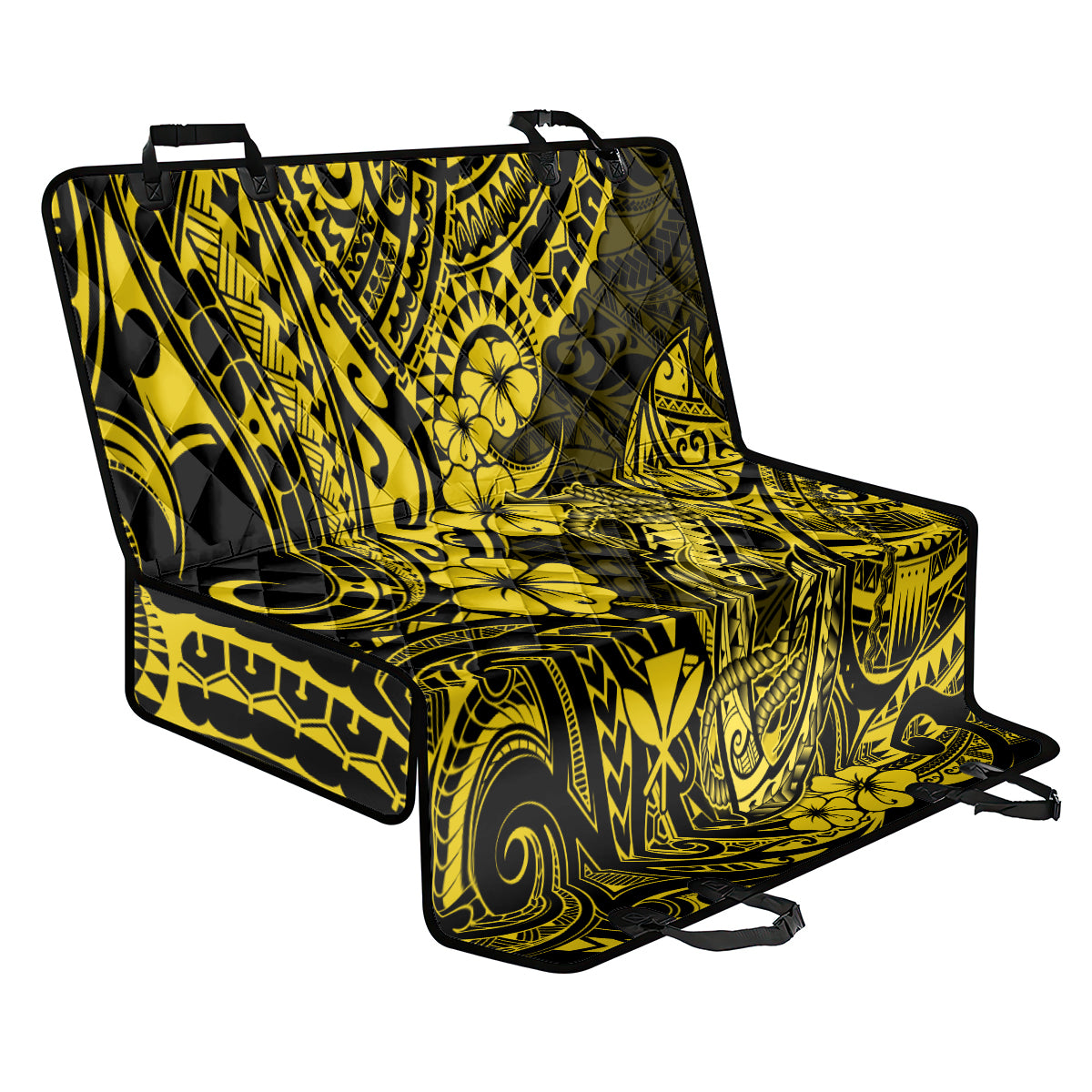 Hawaii Fish Hook Back Car Seat Cover Hibiscus Hawaii Tribal Tattoo Yellow Version - Wonder Print Shop