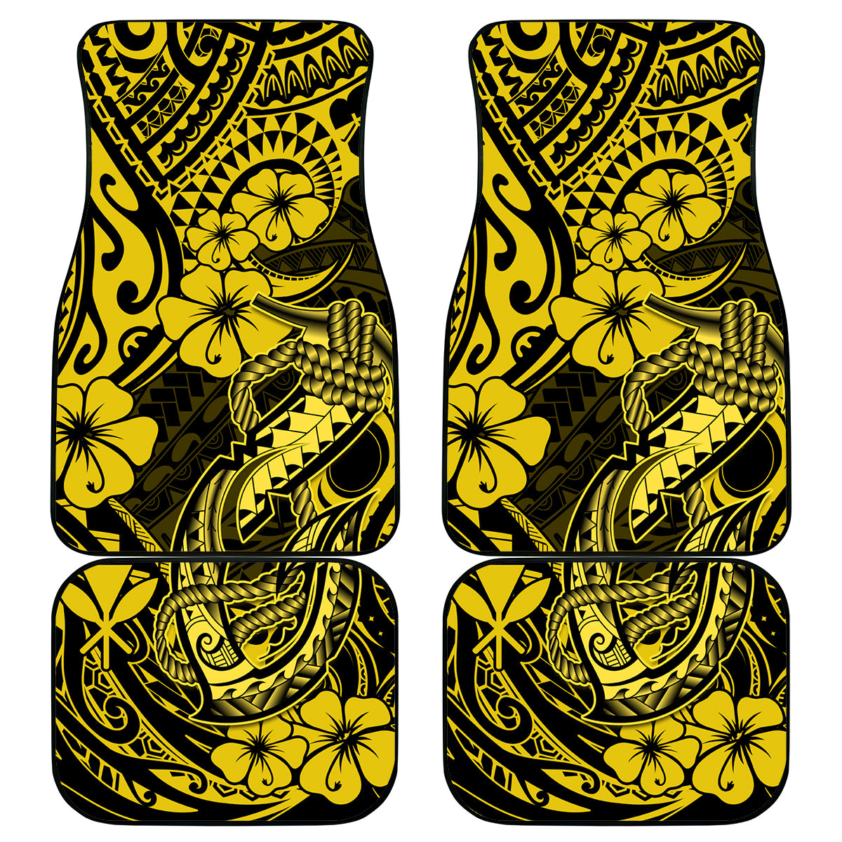 Hawaii Fish Hook Car Mats Hibiscus Hawaii Tribal Tattoo Yellow Version - Wonder Print Shop
