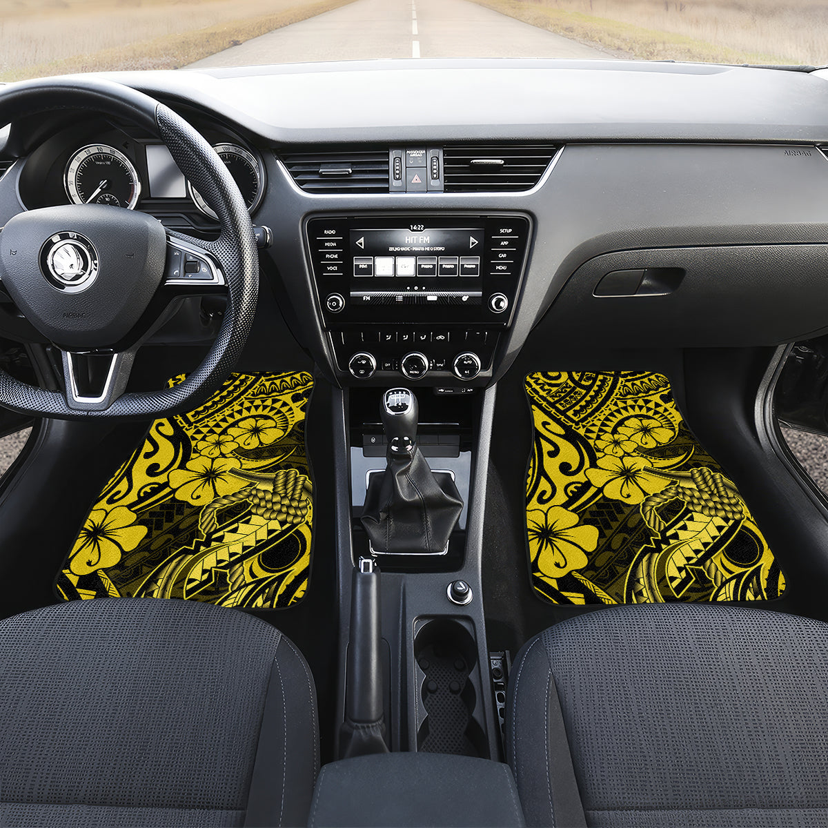 Hawaii Fish Hook Car Mats Hibiscus Hawaii Tribal Tattoo Yellow Version - Wonder Print Shop