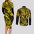 Hawaii Fish Hook Couples Matching Long Sleeve Bodycon Dress and Long Sleeve Button Shirts Hibiscus Hawaii Tribal Tattoo Yellow Version - Wonder Print Shop