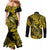 hawaii-fish-hook-couples-matching-mermaid-dress-and-long-sleeve-button-shirts-hibiscus-hawaii-tribal-tattoo-yellow-version