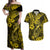 Hawaii Fish Hook Couples Matching Off Shoulder Maxi Dress and Hawaiian Shirt Hibiscus Hawaii Tribal Tattoo Yellow Version - Wonder Print Shop