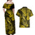 Hawaii Fish Hook Couples Matching Off Shoulder Maxi Dress and Hawaiian Shirt Hibiscus Hawaii Tribal Tattoo Yellow Version - Wonder Print Shop