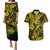 Hawaii Fish Hook Couples Matching Puletasi Dress and Hawaiian Shirt Hibiscus Hawaii Tribal Tattoo Yellow Version - Wonder Print Shop