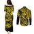 Hawaii Fish Hook Couples Matching Puletasi Dress and Long Sleeve Button Shirts Hibiscus Hawaii Tribal Tattoo Yellow Version - Wonder Print Shop