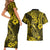 Hawaii Fish Hook Couples Matching Short Sleeve Bodycon Dress and Hawaiian Shirt Hibiscus Hawaii Tribal Tattoo Yellow Version - Wonder Print Shop
