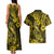 Hawaii Fish Hook Couples Matching Tank Maxi Dress and Hawaiian Shirt Hibiscus Hawaii Tribal Tattoo Yellow Version - Wonder Print Shop