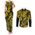 Hawaii Fish Hook Couples Matching Tank Maxi Dress and Long Sleeve Button Shirts Hibiscus Hawaii Tribal Tattoo Yellow Version - Wonder Print Shop